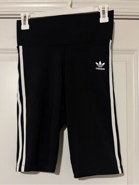 adidas Black Bike Shorts with White Side Stripes and Trefoil